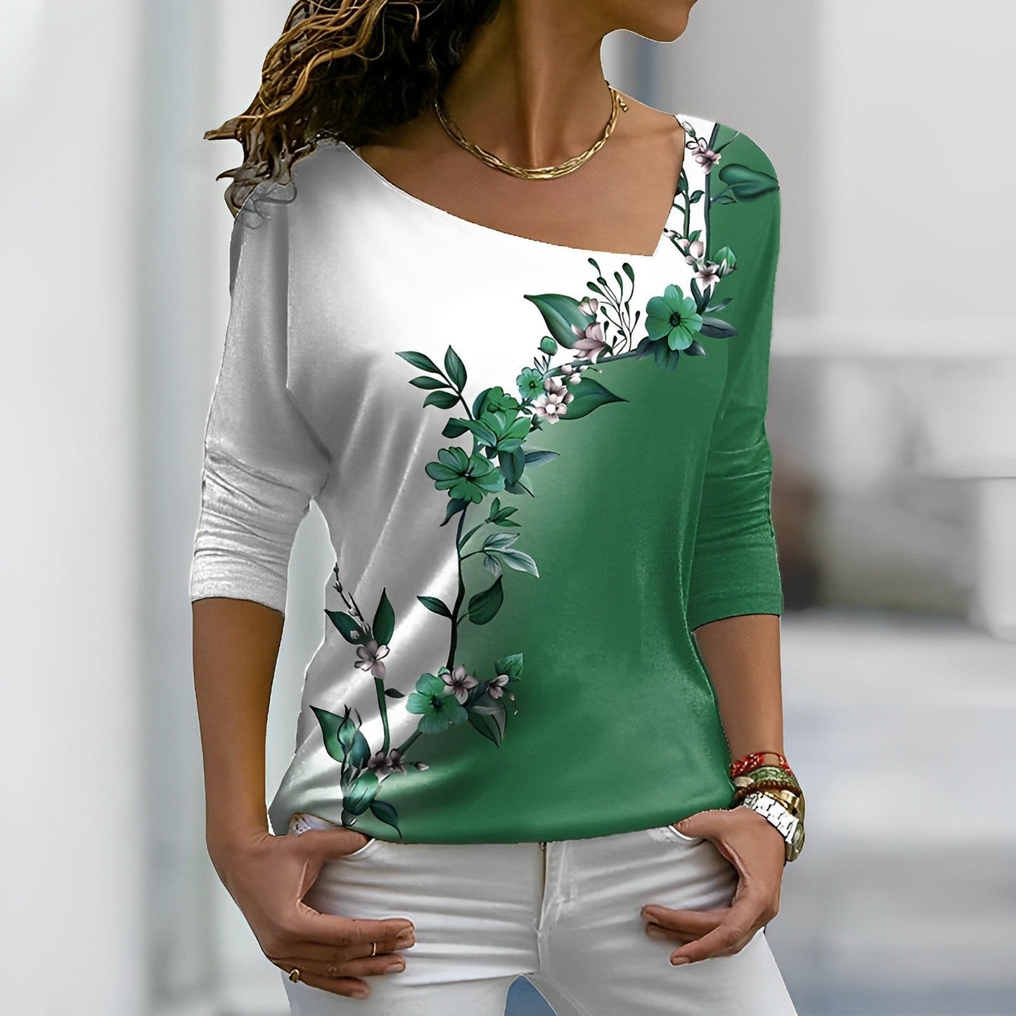 Floral T-shirt with colour blocks