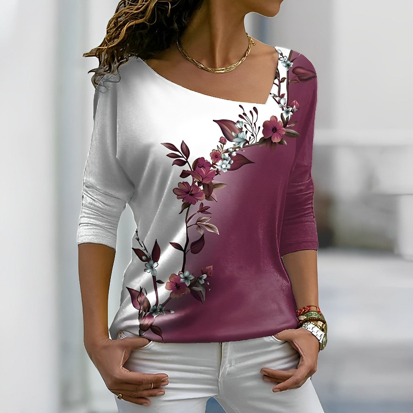 Floral T-shirt with colour blocks