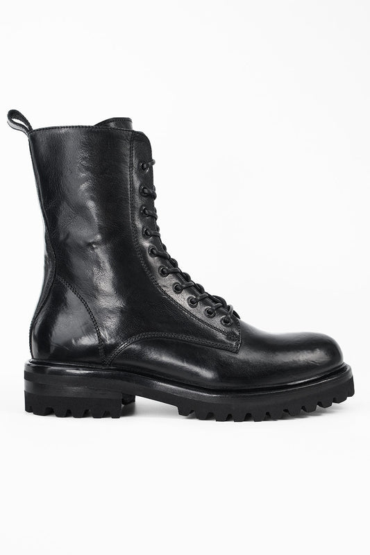 Jet-black military boots