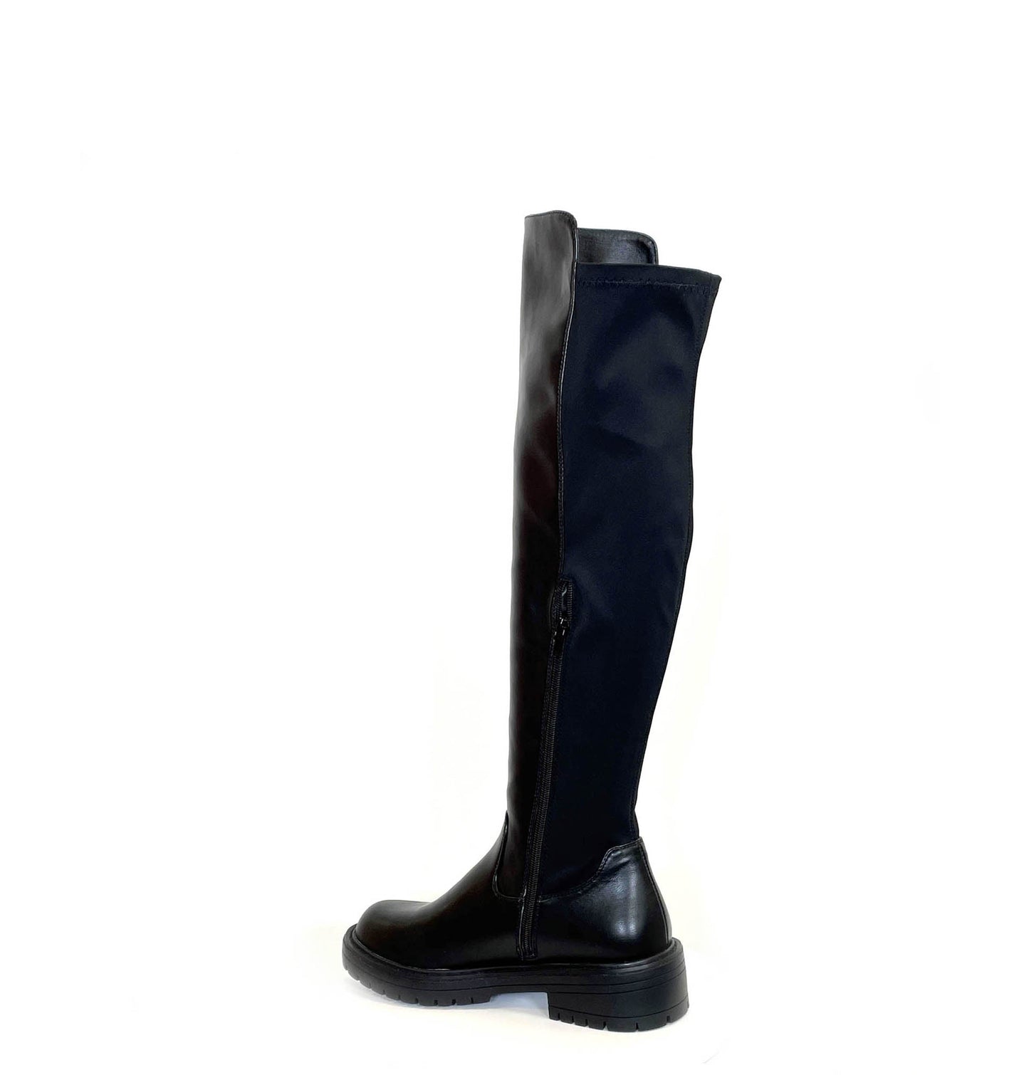 KEARA: WOMEN'S KNEE HIGH PULL ON BIKER STRETCH BOOT - BLACK