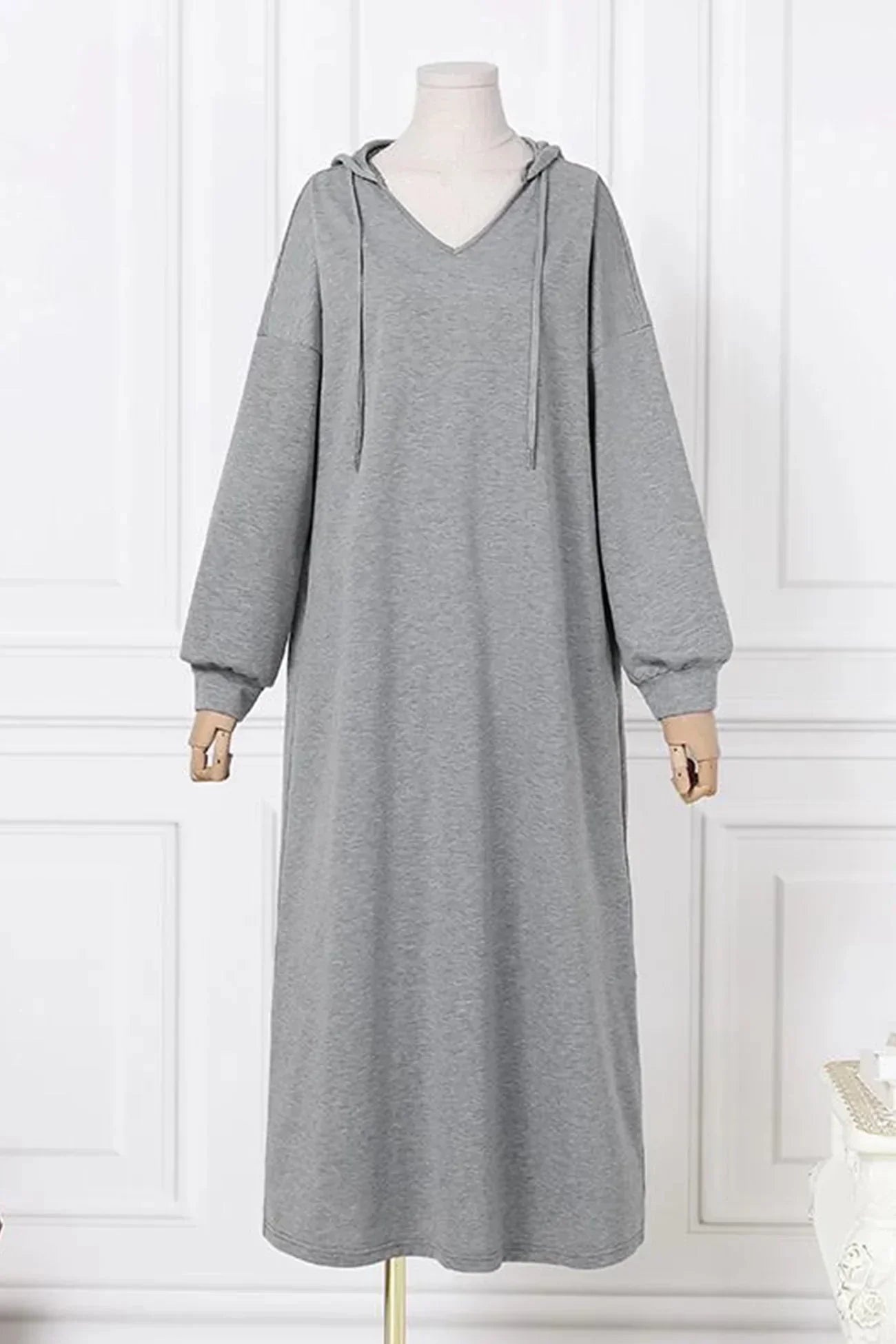 Hooded Drawstring V-Neck Dress