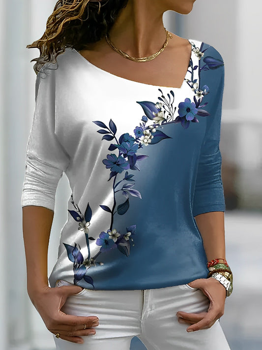 Floral T-shirt with colour blocks